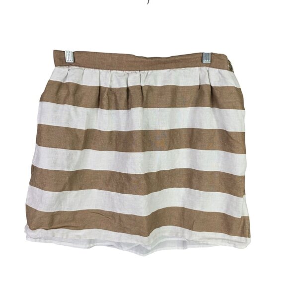 Womens Cynthia Rowley Brown & White Striped 100% Linen Skirt Lined Size 8 - Picture 1 of 8